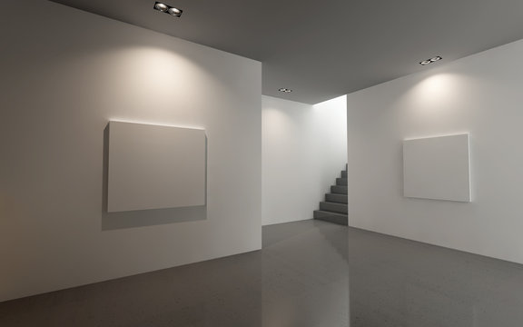 Empty gallery room , minimal architecture white walls 4
