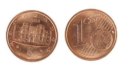 Italian one Euro cent coin - front and back, isolated over