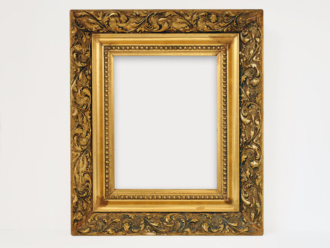 Gold picture frame on white background
