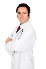 young male doctor portrait, isolated on white background