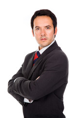 Young business man portrait, isolated on white