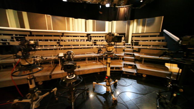 Professional television cameras at empty studio