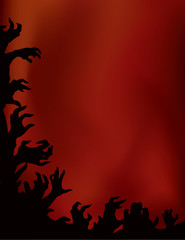 Crazy zombie fire party. Hands silhouettes.