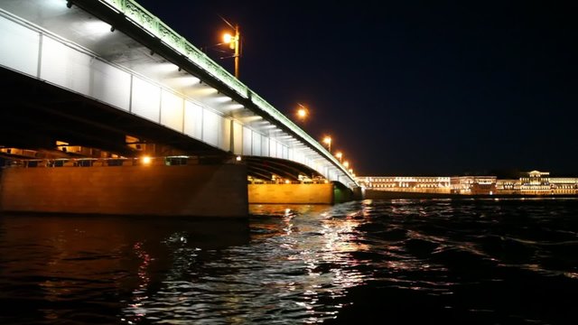 Departure from Blagoveshchensk bridge shined in night