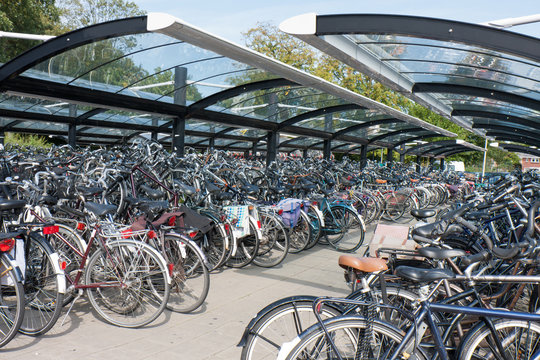 Fototapeta Bicycle shelter in a Dutch city