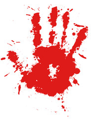 Red drop ink splatter hand print, blood splash vector.
