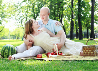 Young couple on picnic in the park