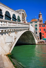 Famous Rialto Bridge in Venice, Italy.