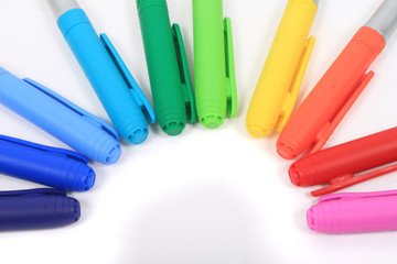 Colorful markers in rainbow colors