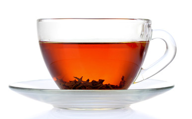 black tea in cup isolated on white