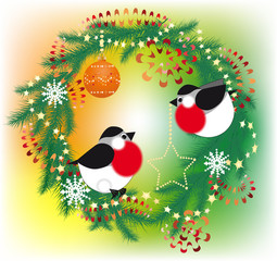 Christmas wreath and bullfinch