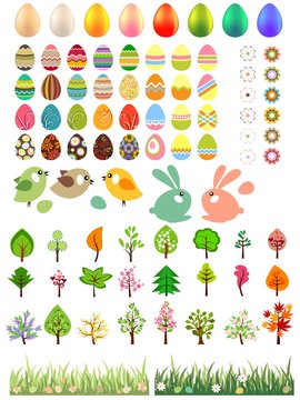 Big collection of easter eggs,trees,animals and flowers