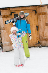 Skiers in winter resort