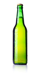 Green bottle of beer isolated on white