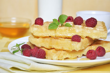 Waffles with raspberry