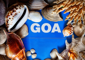 Goa title in seashells frame