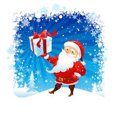 Santa holding Christmas gift