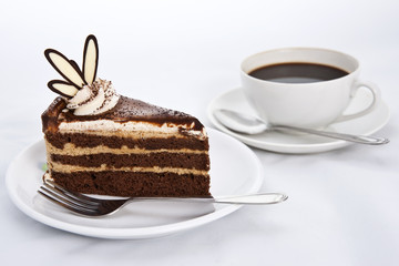 Three Layers Chocolate Cake with Hot Coffee