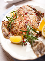 Rustic pan fried turbot with rosemary and lemon