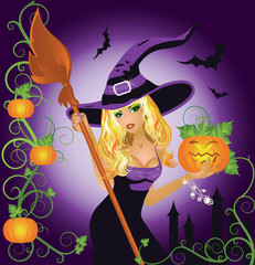 Halloween sexy witch with pumpkin