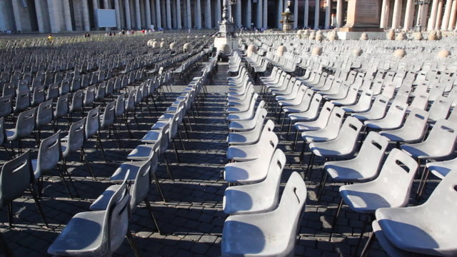 Chairs on square in front St. Peters Basilica at Vatican