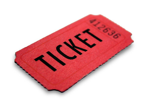 Red event ticket isolated on white