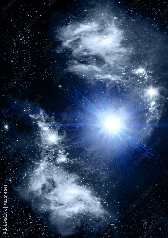 Wall mural stars of a planet and galaxy in a free space