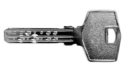 Silver metal key isolated on white background