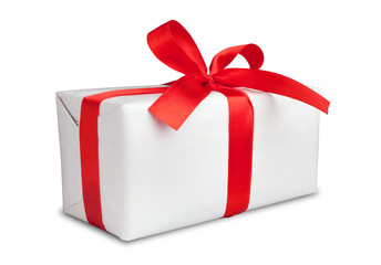 White box with a red ribbon and bow