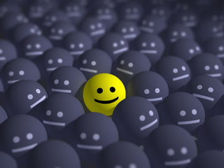 smile in the middle of grey crowd
