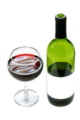 bottle and glass with red wine