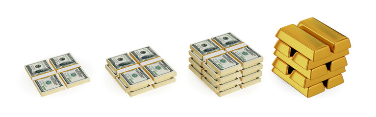 Dollar packs and gold bars.