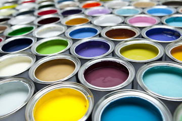 Fototapeta premium Colourful paint pots