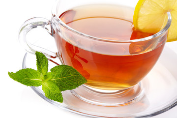 Cup of tea with lemon and mint