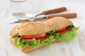 sandwich with ham and lettuce