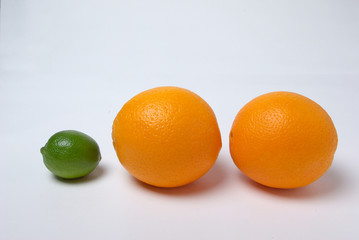 Two oranges and a lime