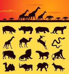 Set of silhouettes of animals from africa
