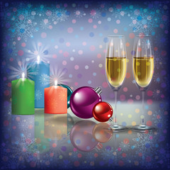 Christmas greeting with champagne and candles