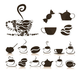 Set of icons on a coffee theme. A vector illustration