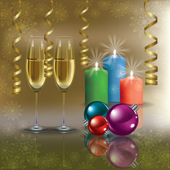 Christmas greeting with champagne and candles
