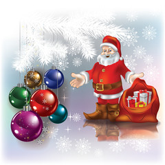Abstract Christmas greeting with Santa and gifts