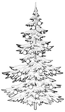 Christmas tree with ornaments, contours
