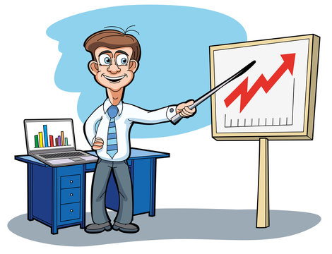 businessman presenting red graph on whiteboard clip art preview