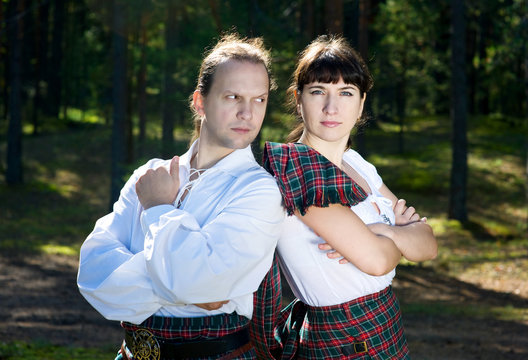 Man And Woman In Scottish Costume