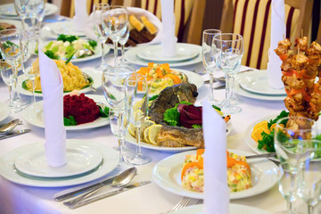 Table set for an event party or wedding reception
