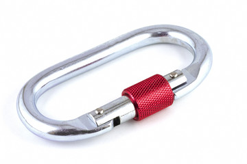 One karabiner on white background