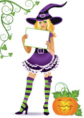 Halloween witch isolated commercial message, vector