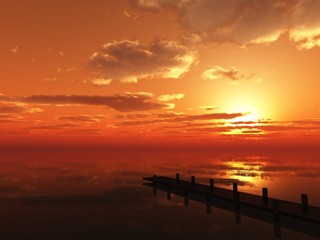 Sunset over fishing platform