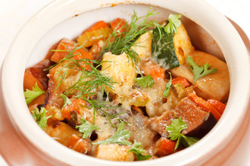 meat and vegetables in the pot