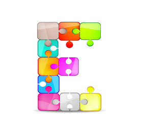 Letter E with colorful puzzle